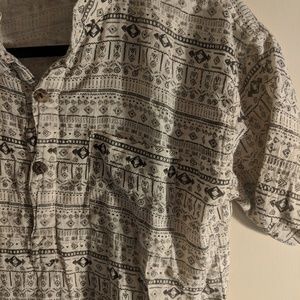 Linen tribal print Henley t-shirt